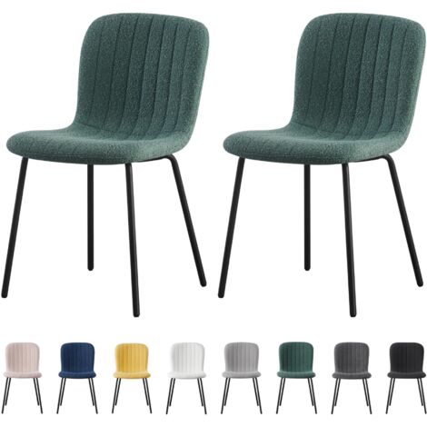 mcc direct Set of 2 Soft Fabric Dining Chairs with Upholstered Seat and Metal Legs for Dining Room, Living Room and Kitchen Room - New Bella GREEN