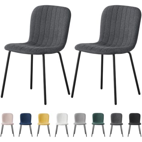 mcc direct Set of 2 Soft Fabric Dining Chairs with Upholstered Seat and Metal Legs for Dining Room, Living Room and Kitchen Room - New Bella DARK GREY