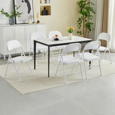 Set of 6 Faux Leather Foldable Chair with Metal Frame and Padded Seat WHITE (1/5)
