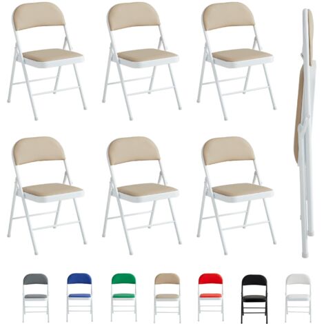 Set of 6 Faux Leather Foldable Chair with Metal Frame and Padded Seat BEIGE
