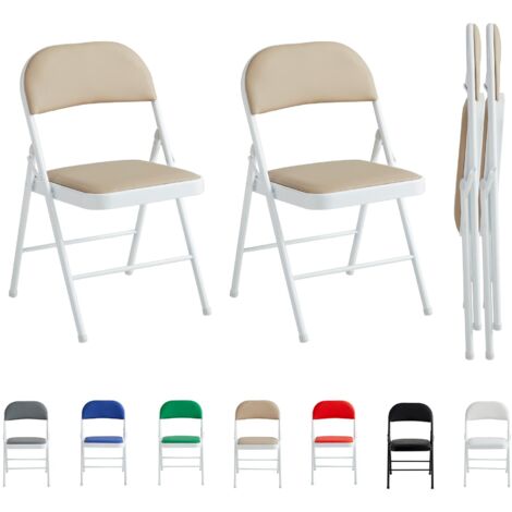 Set of 2 Faux Leather Foldable Chair with Metal Frame and Padded Seat BEIGE