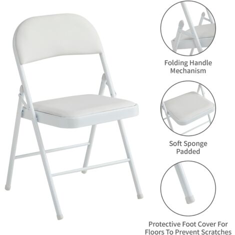 Set of 2 Faux Leather Foldable Chair with Metal Frame and Padded Seat WHITE