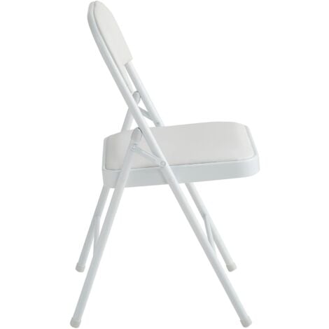 Set of 2 Faux Leather Foldable Chair with Metal Frame and Padded Seat WHITE
