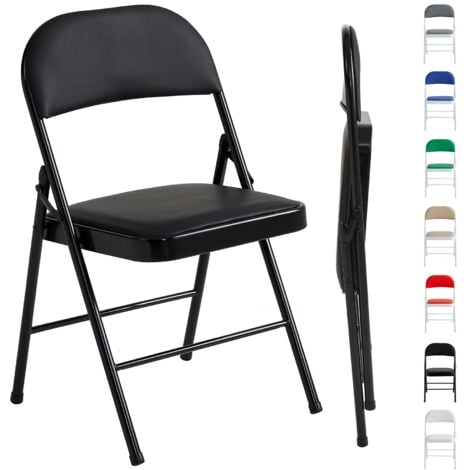 Set of 1 Faux Leather Foldable Chair with Metal Frame and Padded Seat BLACK
