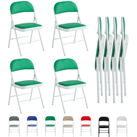 Set of 4 Faux Leather Foldable Chair with Metal Frame and Padded Seat GREEN