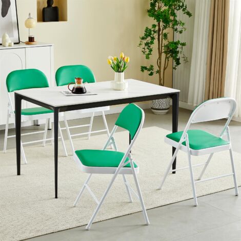 Set of 4 Faux Leather Foldable Chair with Metal Frame and Padded Seat GREEN