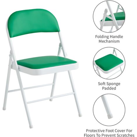 Set of 4 Faux Leather Foldable Chair with Metal Frame and Padded Seat GREEN