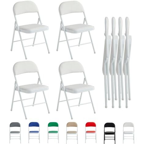 Set of 4 Faux Leather Foldable Chair with Metal Frame and Padded Seat WHITE