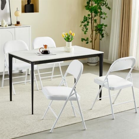 Set of 4 Faux Leather Foldable Chair with Metal Frame and Padded Seat WHITE