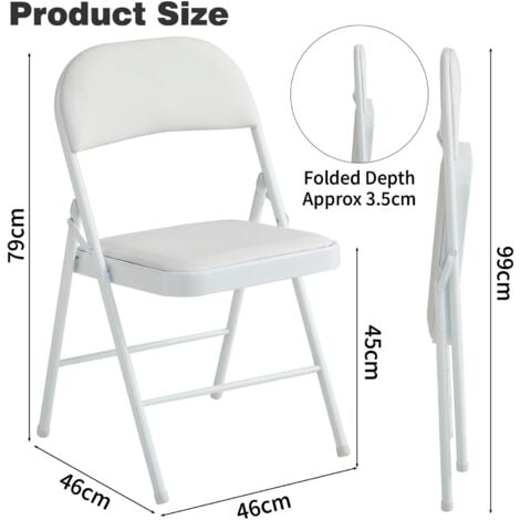 Set of 4 Faux Leather Foldable Chair with Metal Frame and Padded Seat WHITE