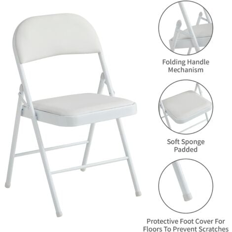 Set of 4 Faux Leather Foldable Chair with Metal Frame and Padded Seat WHITE