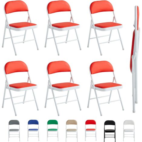 Set of 6 Faux Leather Foldable Chair with Metal Frame and Padded Seat RED