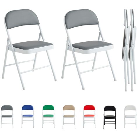 Set of 2 Faux Leather Foldable Chair with Metal Frame and Padded Seat GREY