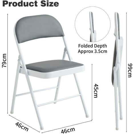 Set of 2 Faux Leather Foldable Chair with Metal Frame and Padded Seat GREY