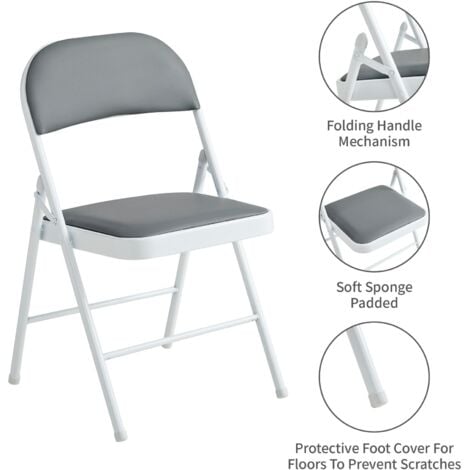 Set of 2 Faux Leather Foldable Chair with Metal Frame and Padded Seat GREY