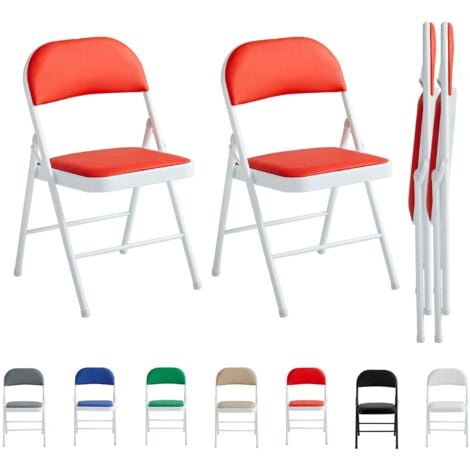 Set of 2 Faux Leather Foldable Chair with Metal Frame and Padded Seat RED
