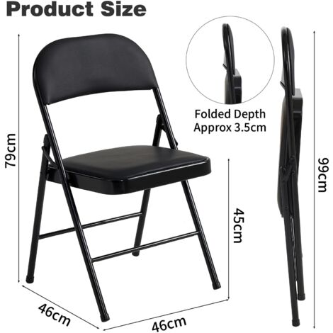 Set of 2 Faux Leather Foldable Chair with Metal Frame and Padded Seat BLACK