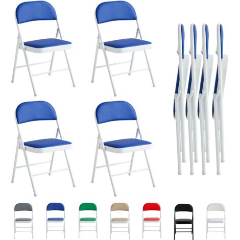 Set of 4 Faux Leather Foldable Chair with Metal Frame and Padded Seat BLUE