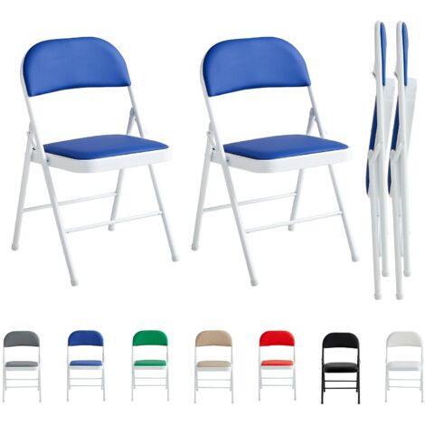 Set of 2 Faux Leather Foldable Chair with Metal Frame and Padded Seat BLUE