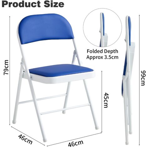 Set of 2 Faux Leather Foldable Chair with Metal Frame and Padded Seat BLUE