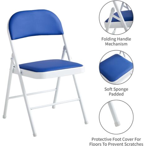 Set of 2 Faux Leather Foldable Chair with Metal Frame and Padded Seat BLUE