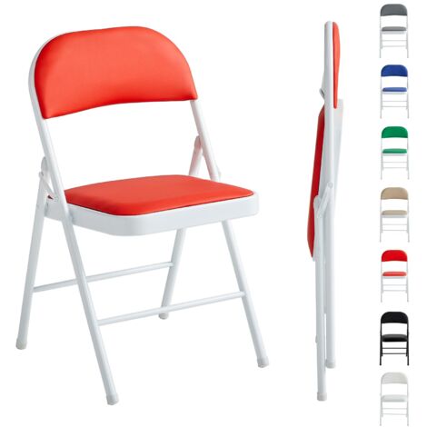Set of 1 Faux Leather Foldable Chair with Metal Frame and Padded Seat RED