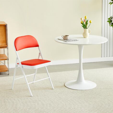 Set of 1 Faux Leather Foldable Chair with Metal Frame and Padded Seat RED