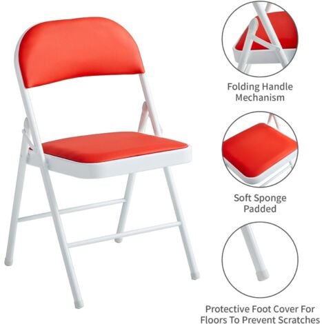 Set of 1 Faux Leather Foldable Chair with Metal Frame and Padded Seat RED