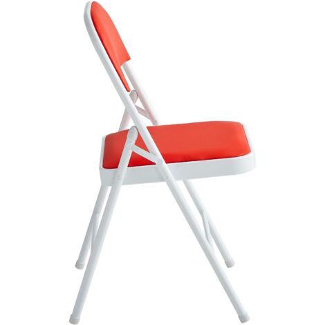 Set of 1 Faux Leather Foldable Chair with Metal Frame and Padded Seat RED