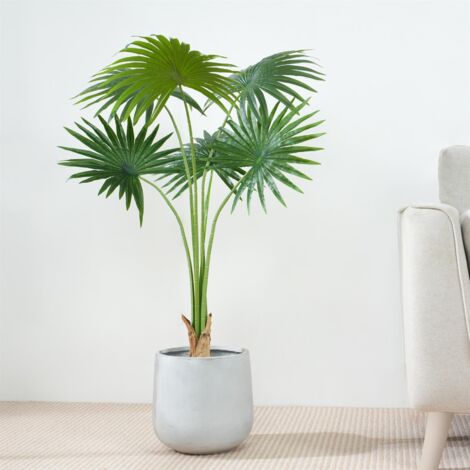 Decorative Artificial Fan Palm Tree with Plastic Planter and Artificial Moss 100cm