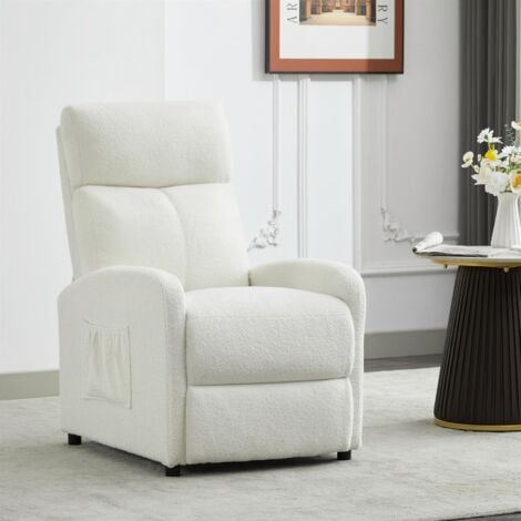 Push Back Recliner Chair w/Lumbar Support, Padded Backrest and Side Pocket CREAM SOFT FABRIC