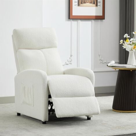 Push Back Recliner Chair w/Lumbar Support, Padded Backrest and Side Pocket CREAM SOFT FABRIC