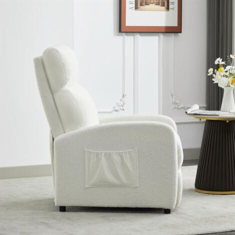 Push Back Recliner Chair w/Lumbar Support, Padded Backrest and Side Pocket CREAM SOFT FABRIC