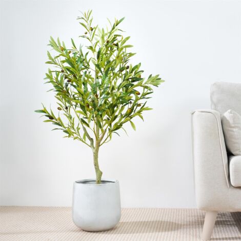 Decorative Artificial Olive Tree with Plastic Planter and Artificial Moss 100cm