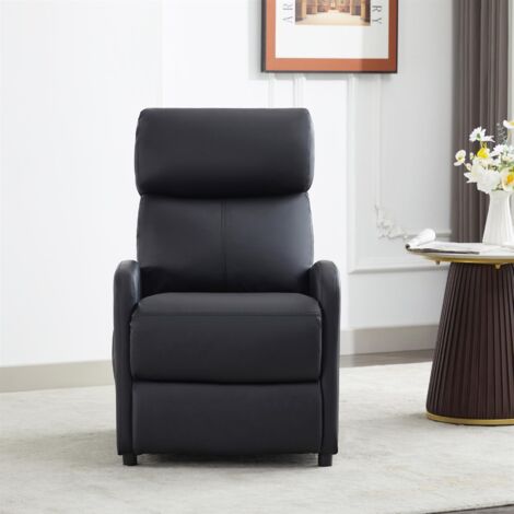 Push Back Recliner Chair w/Lumbar Support, Padded Backrest and Side Pocket BLACK PU