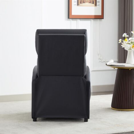 Push Back Recliner Chair w/Lumbar Support, Padded Backrest and Side Pocket BLACK PU