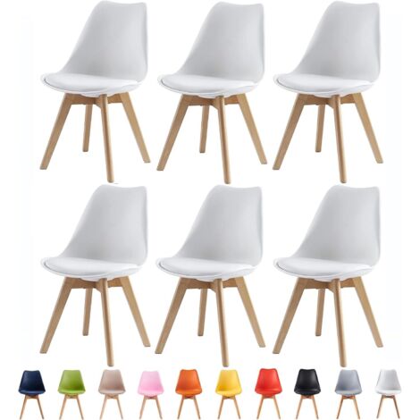 Set of 6 Dining Chairs Designer Side Chairs Wooden Home Office Commercial EVA WHITE (1/5)