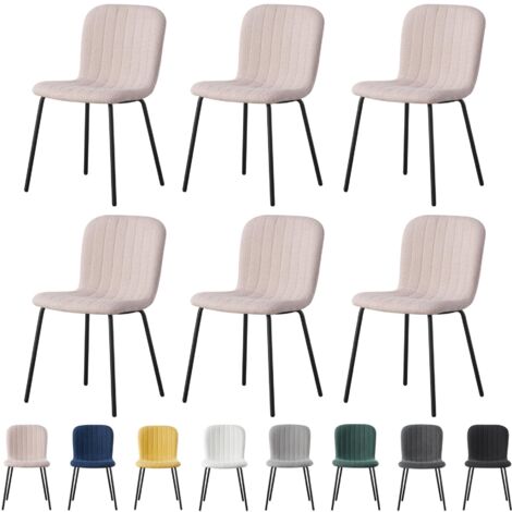 mcc direct Set of 6 Soft Fabric Dining Chairs with Upholstered Seat and Metal Legs for Dining Room, Living Room and Kitchen Room - New Bella PINK