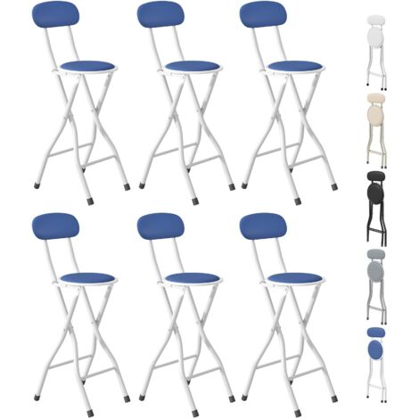 mcc direct Folding Bar Stools Set of 6, Breakfast Barstool Kitchen Restaurant Seating, Faux Leather Foldable Chairs with Metal Frame, Padded High Chairs BLUE