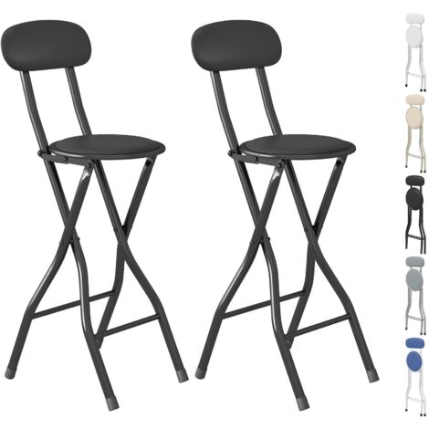 mcc direct Folding Bar Stools Set of 2, Breakfast Barstool Kitchen Restaurant Seating, Faux Leather Foldable Chairs with Metal Frame, Padded High Chairs BLACK