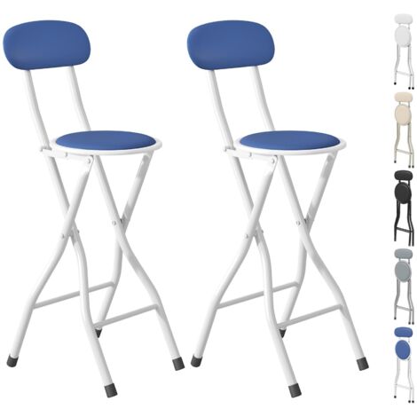 mcc direct Folding Bar Stools Set of 2, Breakfast Barstool Kitchen Restaurant Seating, Faux Leather Foldable Chairs with Metal Frame, Padded High Chairs BLUE
