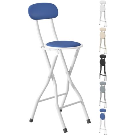 mcc direct Folding Bar Stools Set of 1, Breakfast Barstool Kitchen Restaurant Seating, Faux Leather Foldable Chairs with Metal Frame, Padded High Chairs BLUE