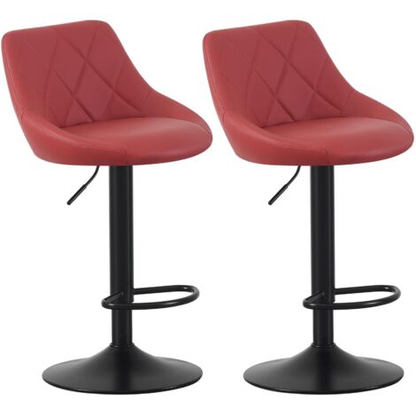 Set of 2 Bar Stools, Height Adjustable Swivel Barstools, Counter Stools with Backrest, Faux Leather Seat, Footrest and Metal Base for Home, Kitchen and Restaurant Stanley RED