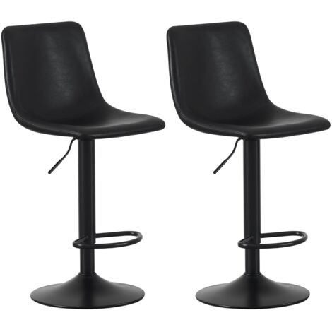 Set of 2 Bar Stools, Height Adjustable Swivel Barstools, Counter Stools with Backrest, Faux Leather Seat, Footrest and Metal Base for Home, Kitchen and Restaurant Stefan BLACK (1/5)