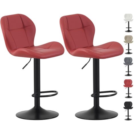 Set of 2 Bar Stools, Height Adjustable Swivel Barstools, Counter Stools with Backrest, Faux Leather Seat, Footrest and Metal Base for Home, Kitchen and Restaurant Stella RED