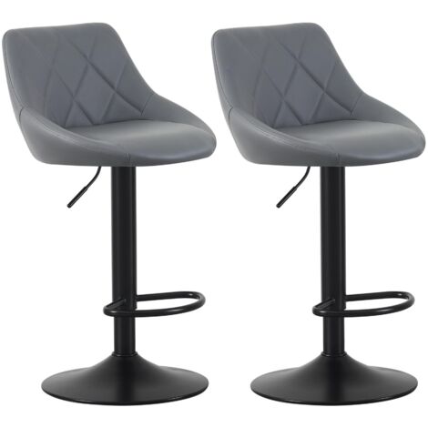 Set of 2 Bar Stools, Height Adjustable Swivel Barstools, Counter Stools with Backrest, Faux Leather Seat, Footrest and Metal Base for Home, Kitchen and Restaurant Stanley GREY