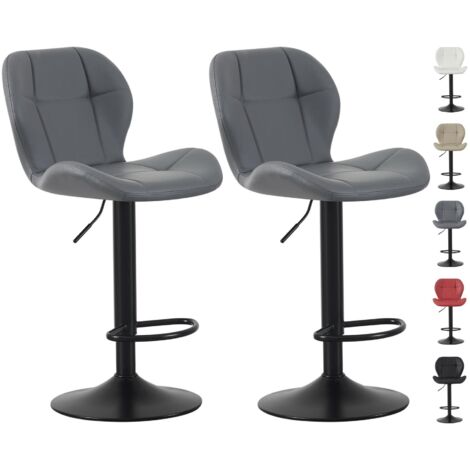 Set of 2 Bar Stools, Height Adjustable Swivel Barstools, Counter Stools with Backrest, Faux Leather Seat, Footrest and Metal Base for Home, Kitchen and Restaurant Stella GREY