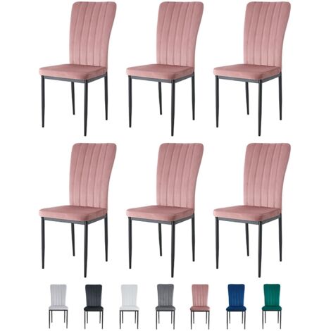Velvet Padded Seat Dining Chairs with Metal Legs NEW ELLE PINK 6