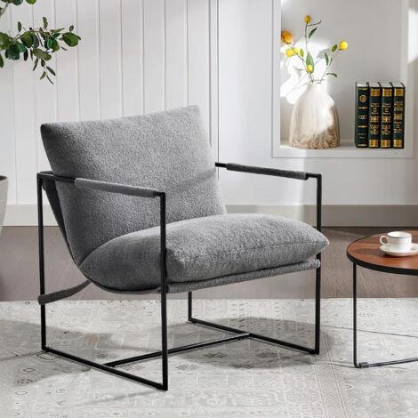 Modern Lounge Chair Accent Chair with Metal Frame and 4inch thick Boucle Fabric Ergonomic Cushions LUCA GREY