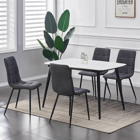Set Of 4 Faux Matte Suede Leather, Dark Grey Dining Room Chairs Set Of 4